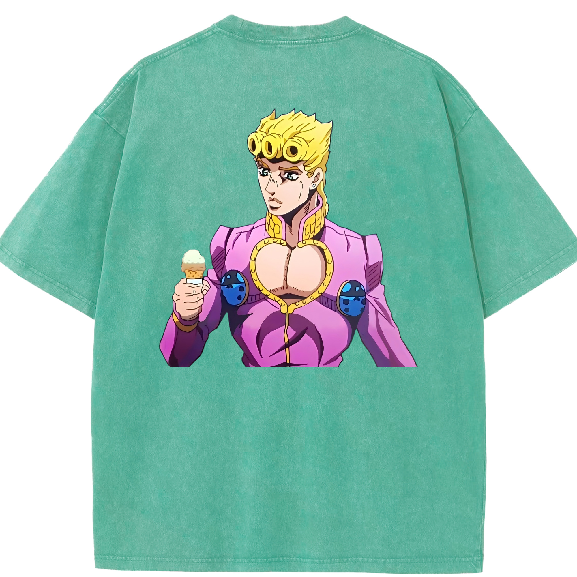 （画像用） ジョジョの奇妙な冒険 ジョルノ?ジョバァーナ JoJo's Bizarre Adventure Giorno Giovanna 綿100% ヴィンテージ風 半袖Tシャツ（背面プリント）